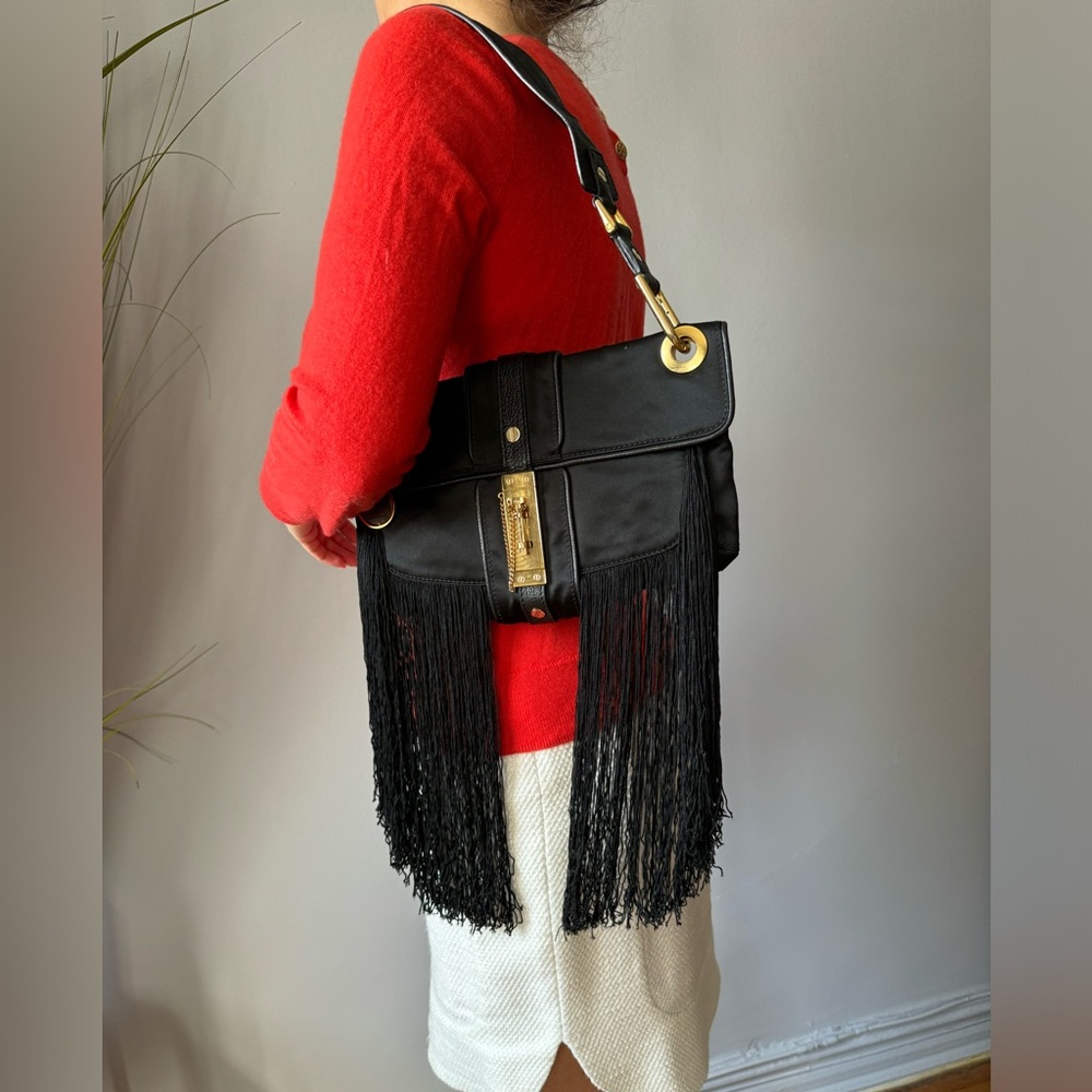 LANVIN NYLON LEATHER FRINGE SMALL BAG PARIS NEW